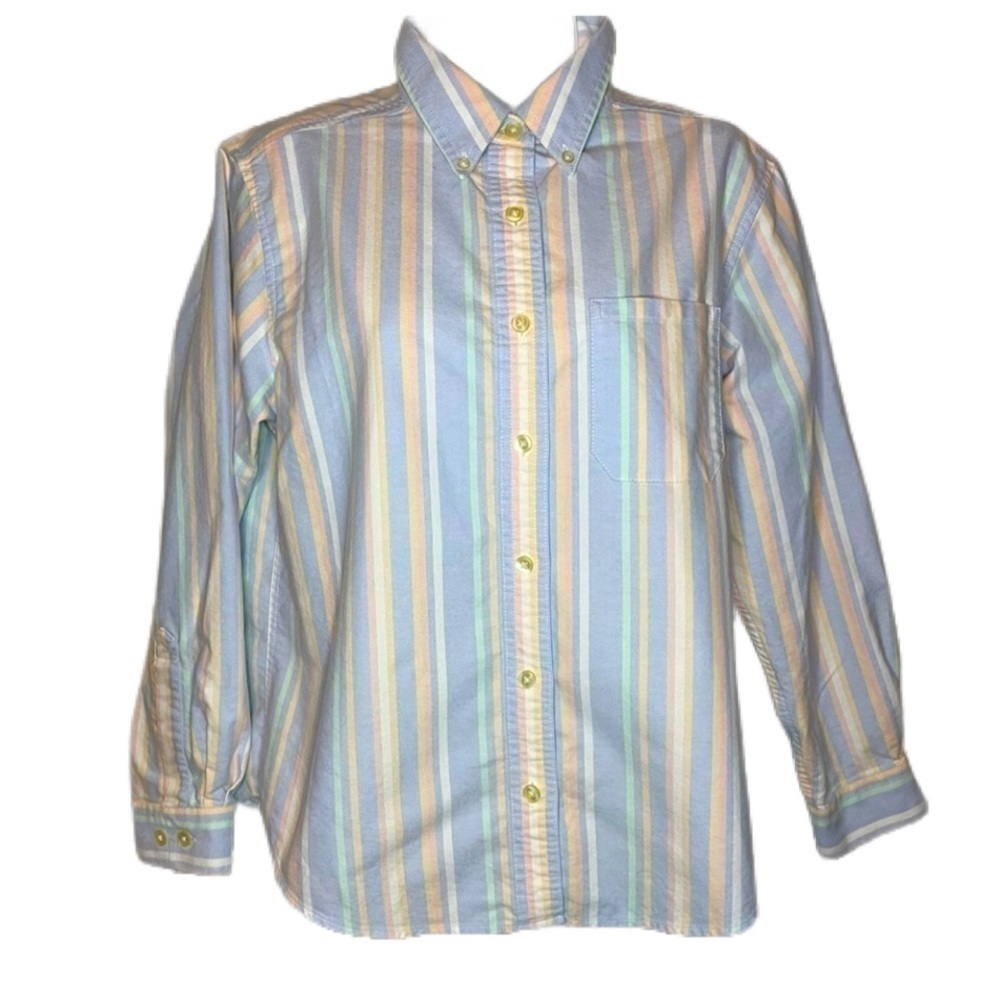 L.L Bean 100% cotton pastel pin striped collar button up Long Sleeve shirt